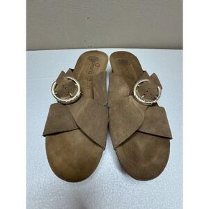Yokono Shoes Womens Size 8 Suede Leather Cork Wedge Sandals Gold Buckle Spain